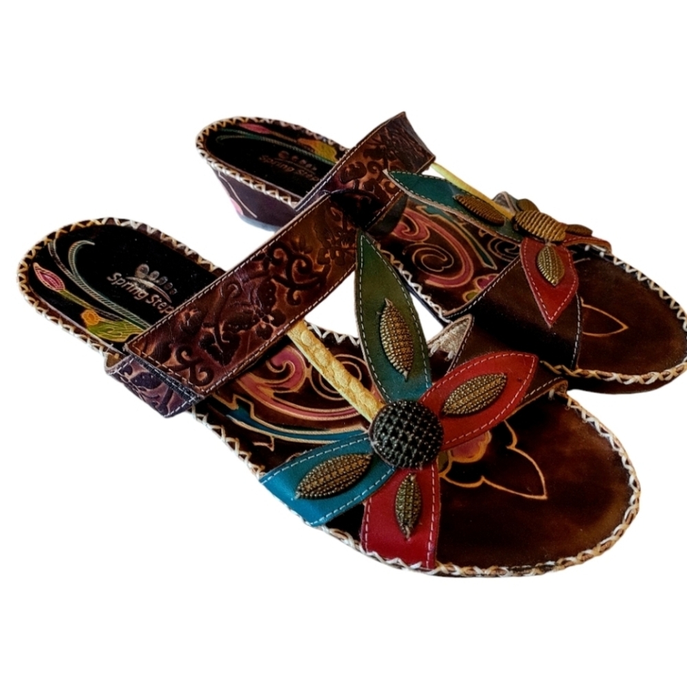 Spring Step Multicolored Hippie Boho Festival Floral Leather Sandals Style Pola